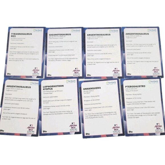 Topps Fernbank Museum Dinosaur Trading Cards Lot of 8 Atlanta All-Stars T-Rex + - Picture 3 of 3